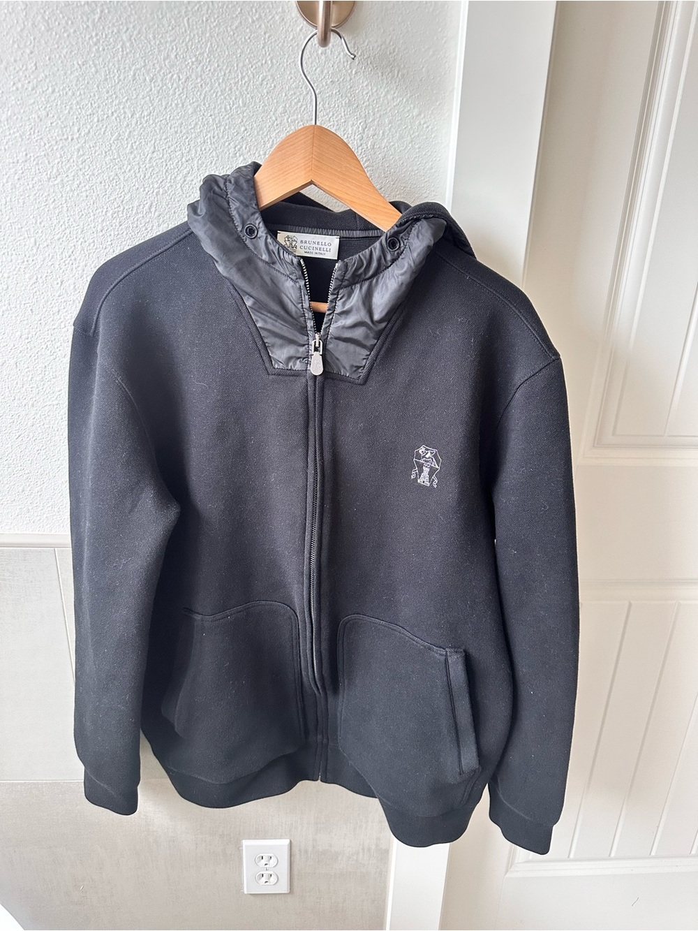Brunello Cucinelli Black Quilted-Hood Zip Jacket